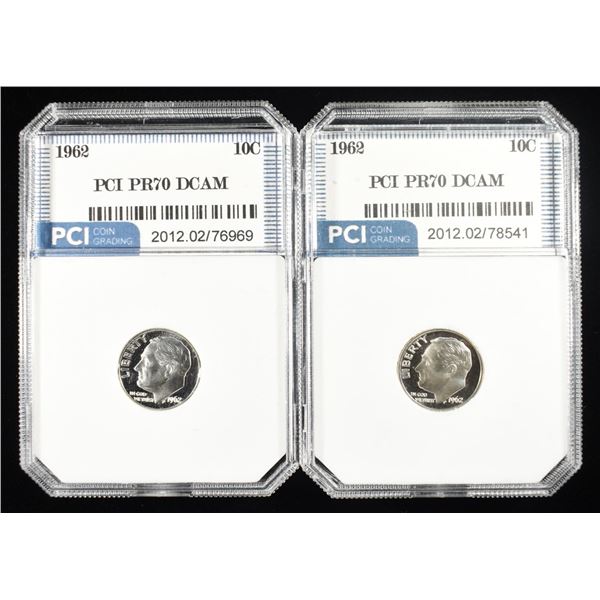 (2) 1962 ROOSEVELT DIMES PCI PERFECT GEM PR DCAM