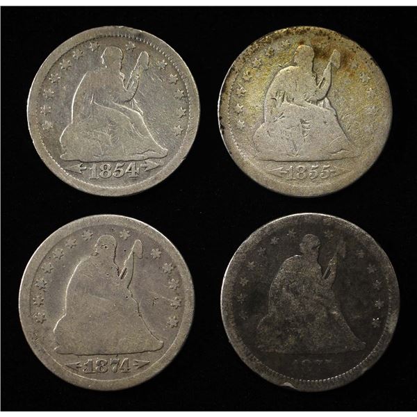 1854, 1855, 1874, 1875-S SEATED QUARTERS