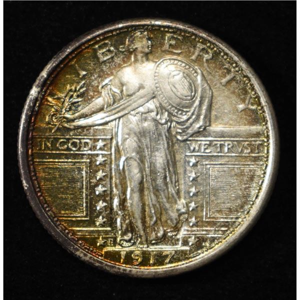 1917-D T-1 STANDING LIBERTY QUARTER CH BU COLOR