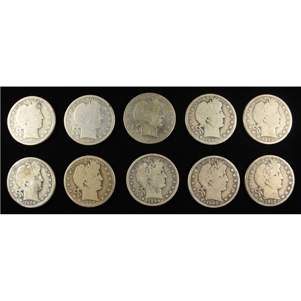 (10) 90% SILVER BARBER HALF DOLLARS