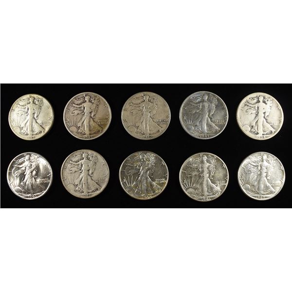 (10) 90% SILVER WALKING LIBERTY HALF DOLLARS