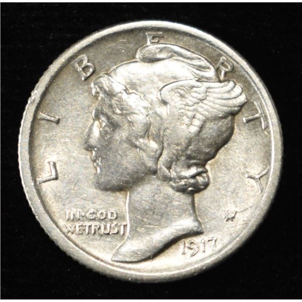 1917-D MERCURY DIME AU