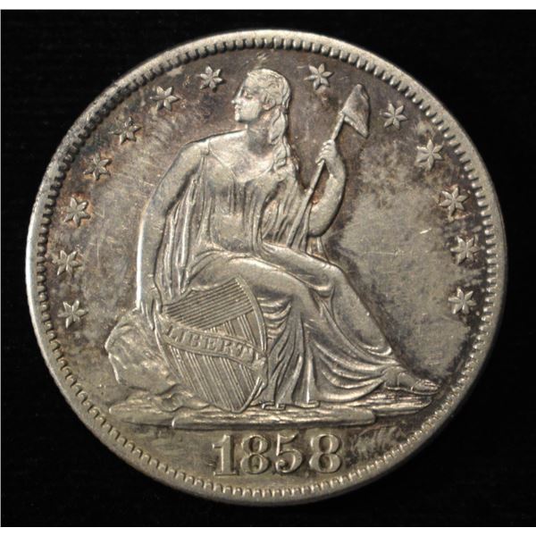 1858-O SEATED LIBERTY HALF DOLLAR CH AU