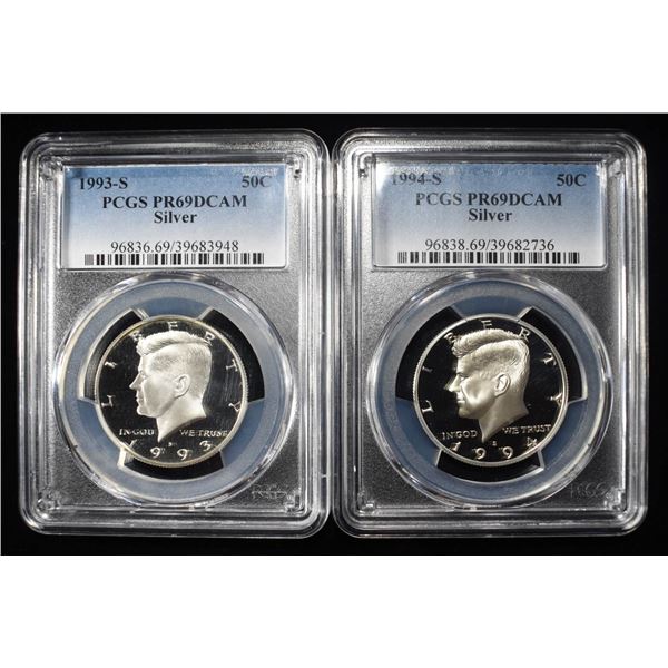 1993-S & 1994-S KENNEDY 50C PCGS SUPERB GEM+ PROOF
