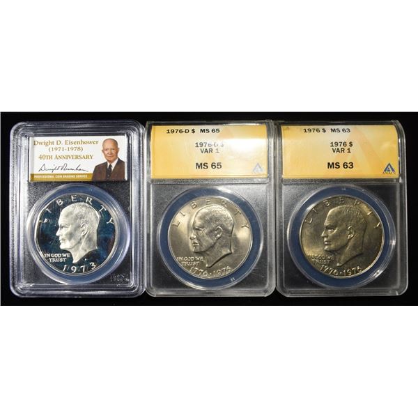 3 EISENHOWER DOLLARS, 1 SILVER