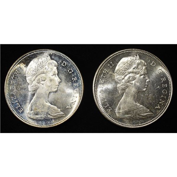 (2) 1965 $1 CANADA 80% SILVER BU