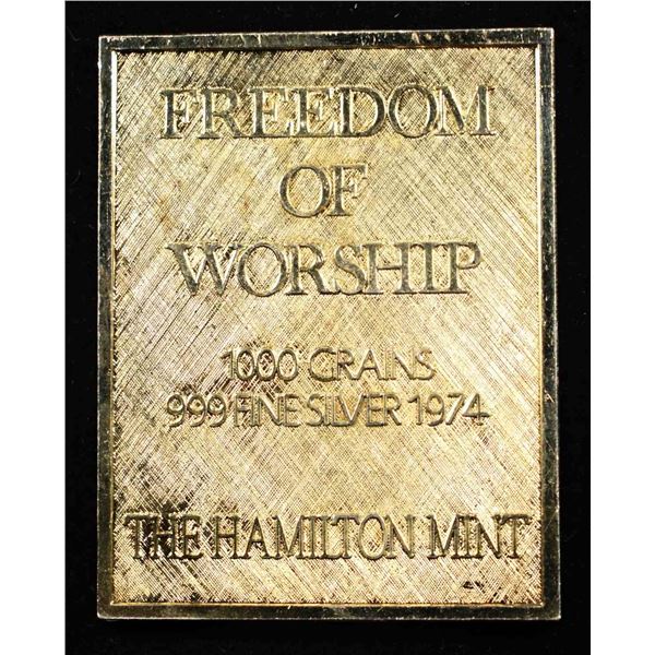 FREEDOM OF WORSHIP 1000 GRAINS .999 SILVER BAR