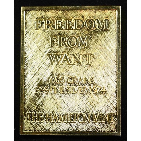 FREEDOM FROM WANT 1000 GRAINS .999 SILVER BAR