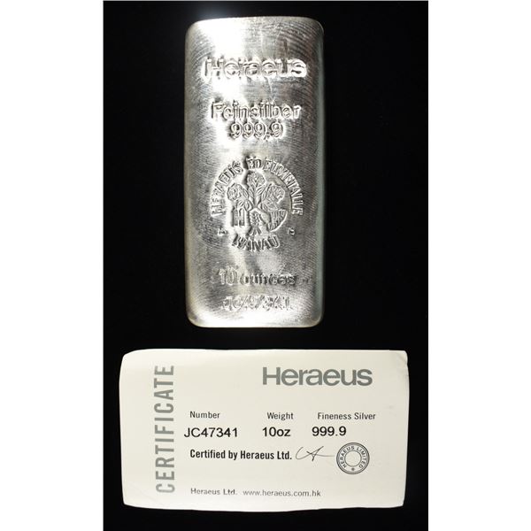 HERAEUS 10 OZ 0.999 SILVER BAR