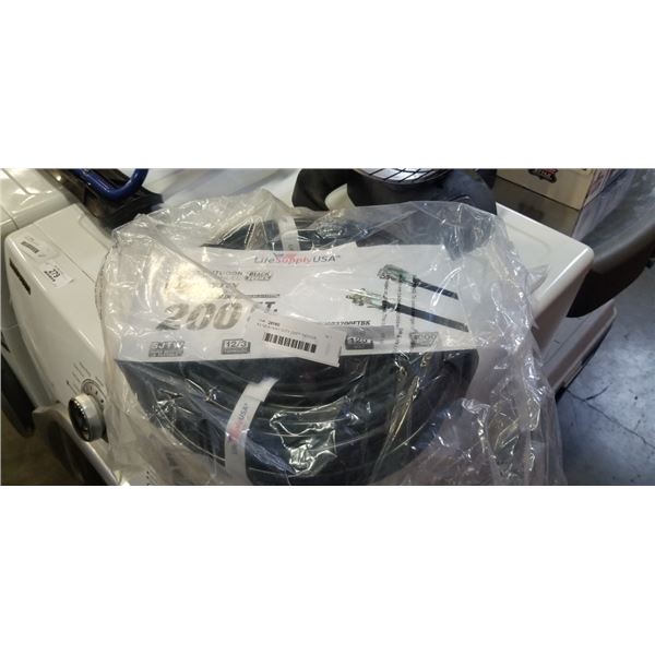 AS NEW HEAVY DUTY 200FT INDOOR OUTDOOR 3 WIRE GROUNDED ELECTRICAL CORD, BLACK 12AWG