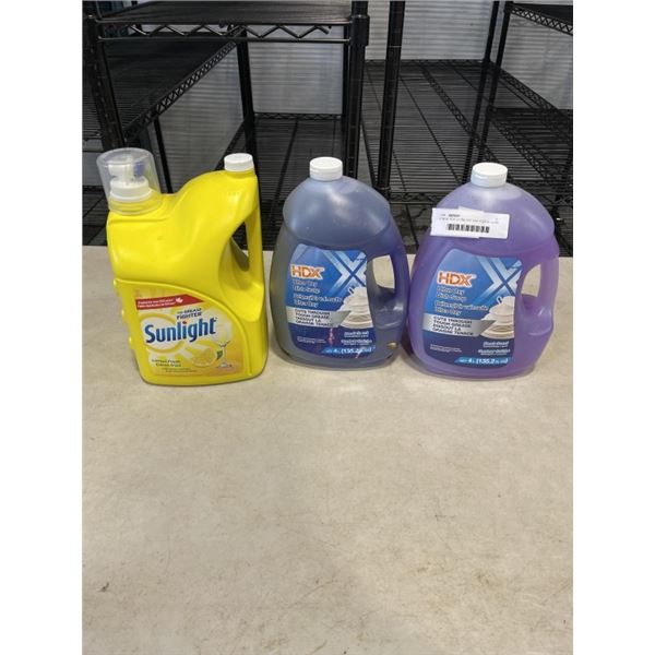 2 NEW HDX ULTRA OXY DISH SOAP 4L JUGS AND SUNLIGHT LEMON FRESH DISHWASHER LIQUID