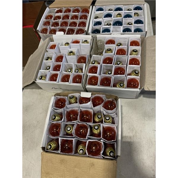 5 BOXES OF LIGHT BULBS - ASSORTED COLOURS, 20 PER CASE, 100 TOTAL