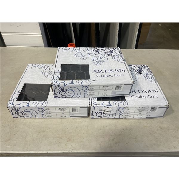 3 CASES OF ARTISAN BLACK SPLASH TILE - 8PCS / 0.638 SQ/M PER BOX, 24 PCS / 1.914 SQ/METER TOTAL