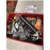 Image 4 : 2 BINS OF TOOLS, TOOL BOX, AND SOLAR PANEL