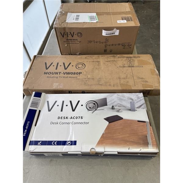 VIVO BLACK DUAL MONITOR  SINGLE LAPTOP DESK MOUNT &VIVO ROTATING TV WALL MOUNT AND CORNER DESK  CONN