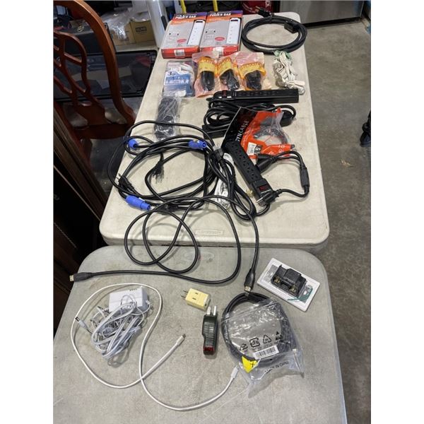 TOTE OF POWER STRIPS AND CABLES