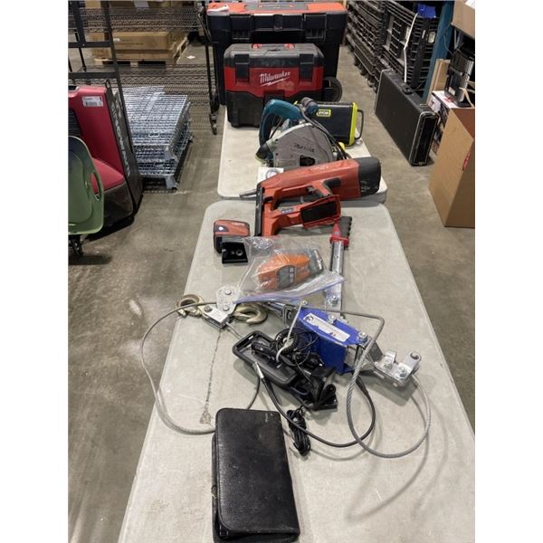 LARGE TOTE OF ASSORTED TOOLS - SOME WORK, MOST FOR PARTS AND TOOL BOX