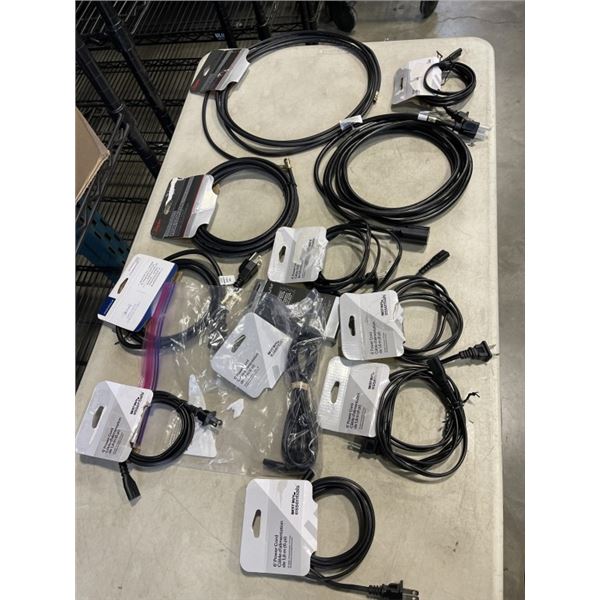 LOT OF AS NEW CORDS HDMI POWER SUPPLY AND RG6 COAXIAL CORDS