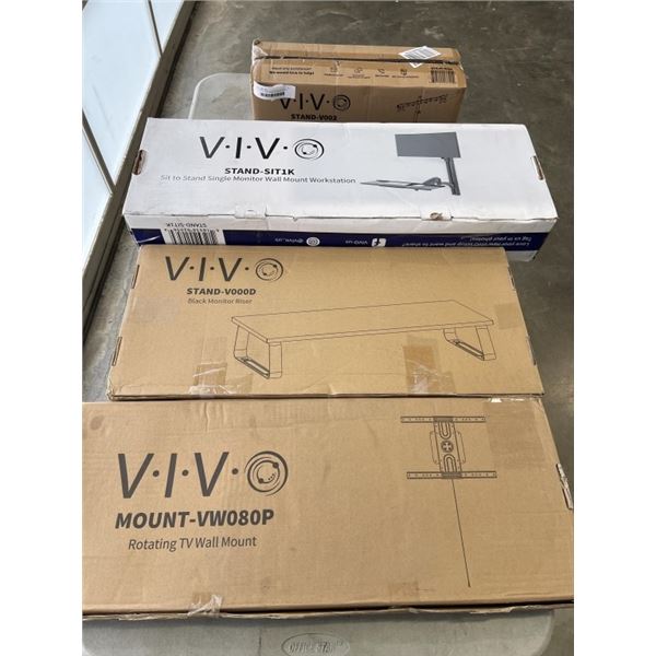 VIVO DUAL DESK MONITOR MOUNT VIVO KEYBOARD TRAY VIVO  ROTATING TV WALL MOUNT AND VIVO SLIVER SIT TO 