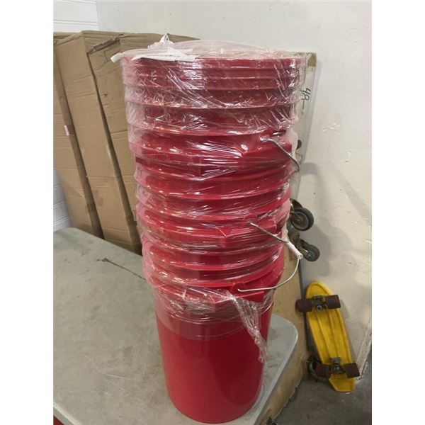 STACK OF RED BUCKETS
