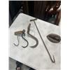 Image 2 : ANTIQUE IRON, AND ASSORTED MEAT HOOK AND SPIKES