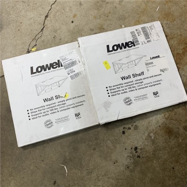2 NEW LOWELL WALL SHELVES 18X16 HOLDS UP TO 100 LB  RETAIL $210