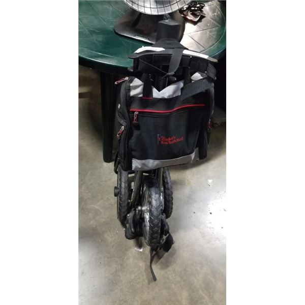 BAGBOY EXPRESS 120 FOLDING GOLF CART AND BAG WITH LEATHER GHOLF SHOES