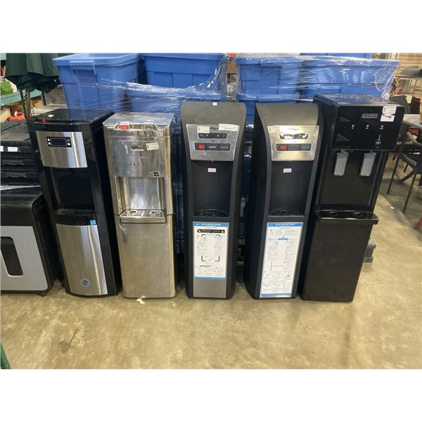 FIVE-STORE RETURN WATER COOLERS ALL HAVE POWER NOT ALL FUNCTIONS WORK FOUR PARTS OF REPAIR