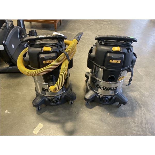 TWO DEWALT STAINLESS WET DRY SHOP VACS FOR PARTS OF REPAIR