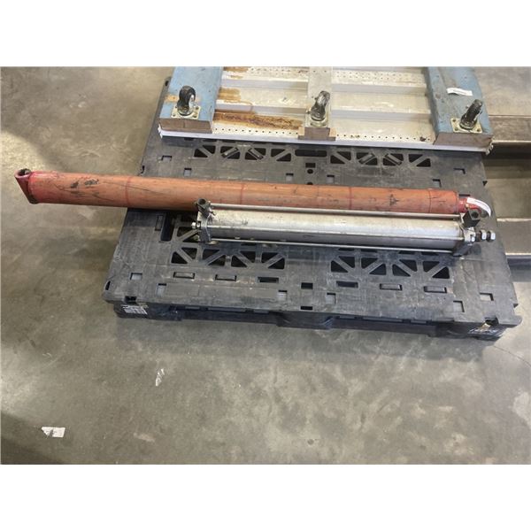 32 INCH ALUMINUM HYDRAULIC CYLINDR AND 58 INCH RED METAL HYDRAULIC