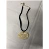 Image 1 : VINTAGE HAND CARVED BONE ROSE PENDANT W/ BLACK VELVET CORD NECKLACE