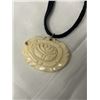 Image 2 : VINTAGE HAND CARVED BONE ROSE PENDANT W/ BLACK VELVET CORD NECKLACE