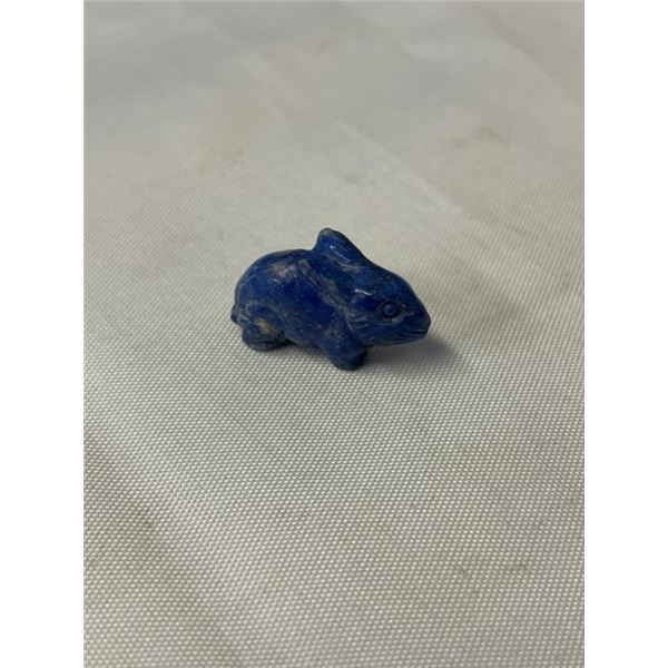 VINTAGE HAND CARVED BLUE LAPIS LAZULI STONE RABBIT MINI ORNAMENT