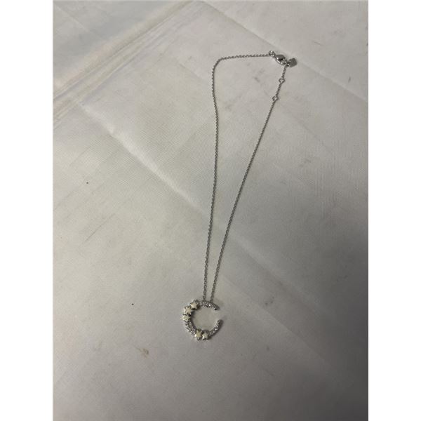 SILVER SWAROVSKI MOON SICKEL W/ STARS PENDANT AND CHAIN NECKLACE BOTH MARKED SWAN