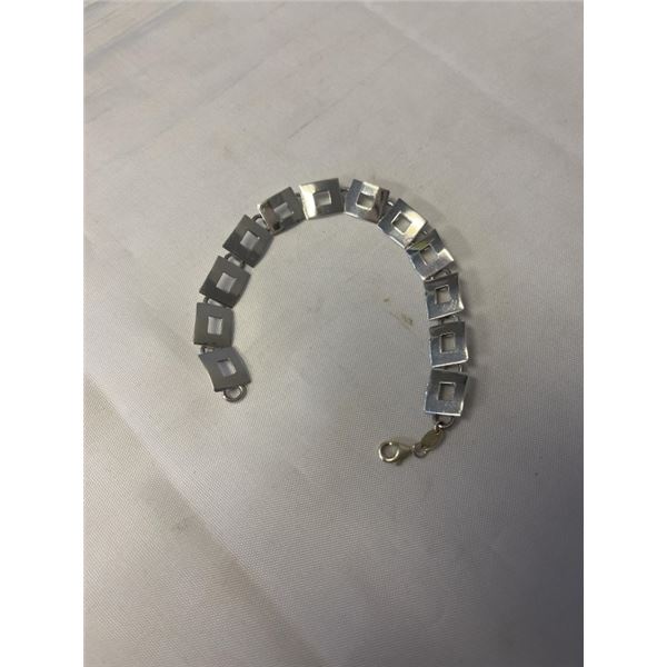 STERLING SILVER SQUARE LINKS BRACELET MARKED 925 DYADEMA ITALY 7" LENGTH