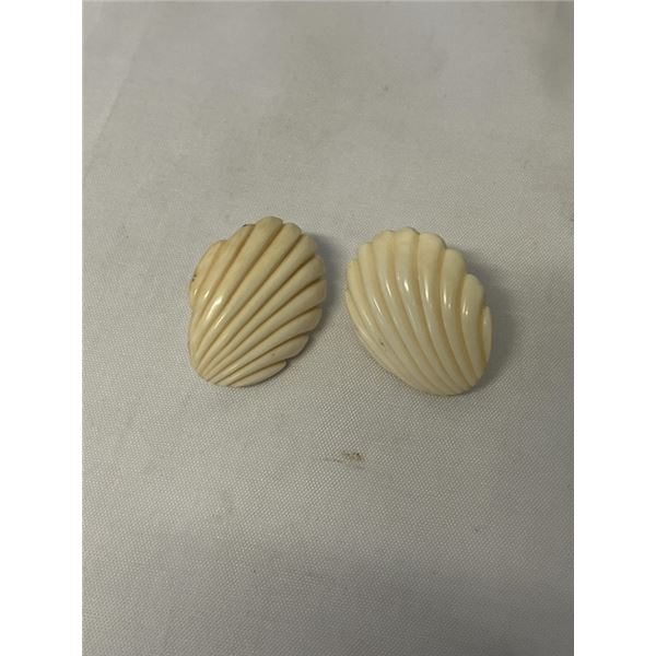 PAIR OF HAND CARVED IVORY STUD EARRINGS