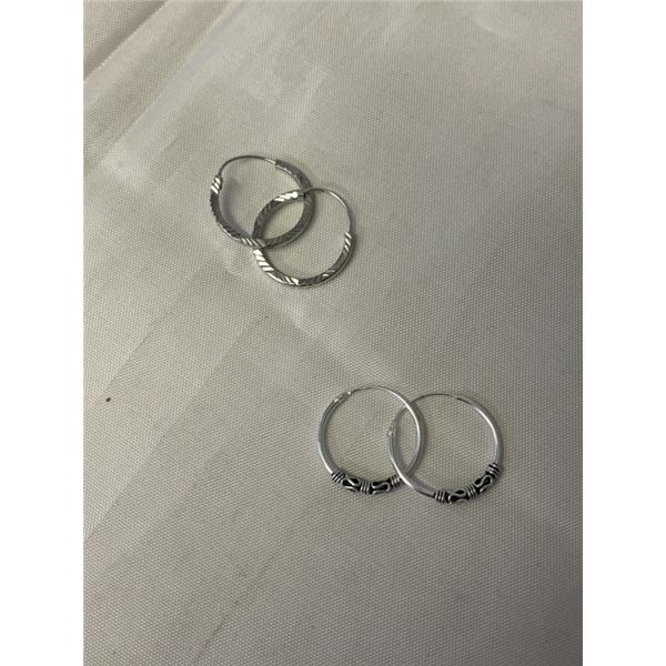 2 PAIRS OF STERLING SILVER HOOP EARRINGS EACH MARKED 925