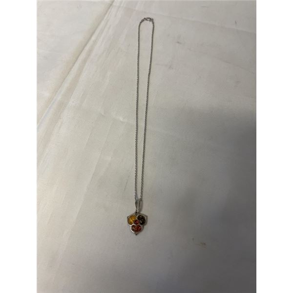 STERLING SILVER CHAIN W/ GENUINE MABER STONES PENDANT NECKLACE 15.5" LENGTH BOTH MARKED 925