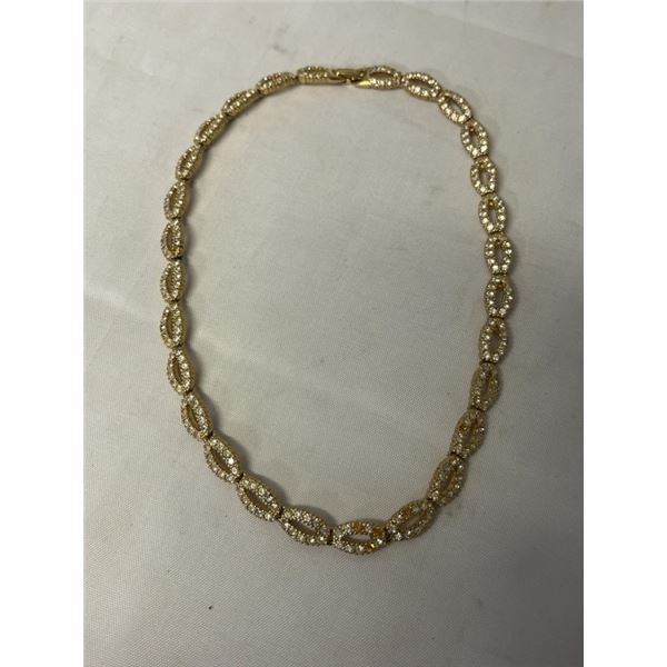 VINTAGE GOLD PLATED W/ TINY RHINESTONES CHOKER NECKLACE, MARKED ORLAN