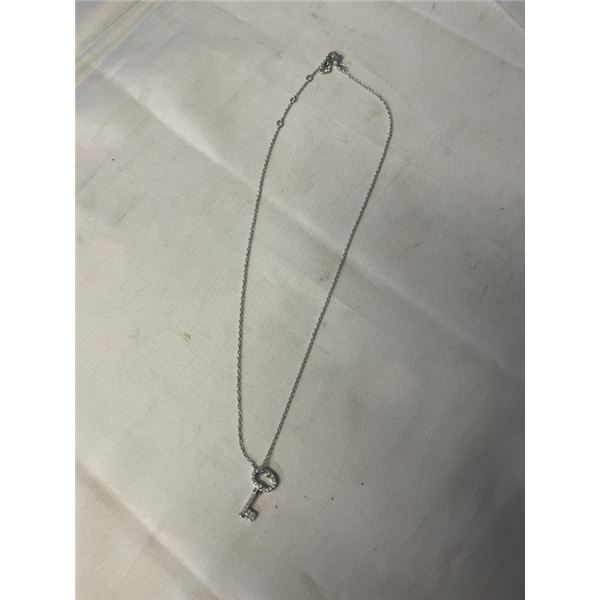 SILVER SWAROVSKI KEY PENDANT W/ CHAIN NECKLACE, BOTH MARKED W/ SWAN