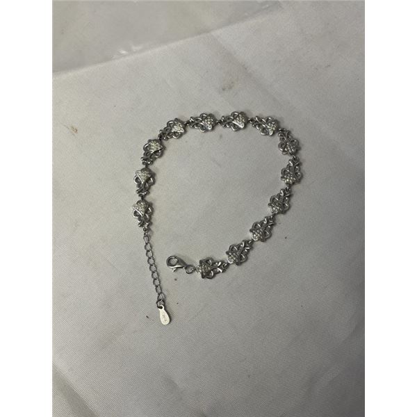 VINTAGE STERLING SILVER W/ TINY STONES BRACELET, MARKED 925 7.5"- 9" LENGTH