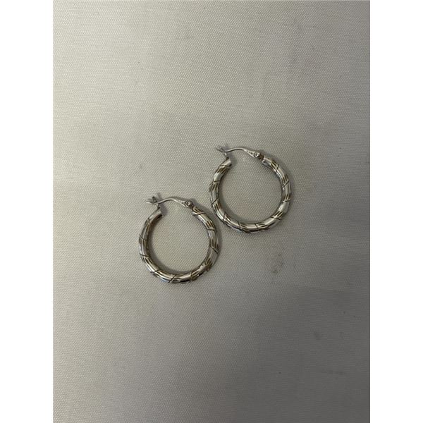 PAIR OF ENGRAVED STERLING SILVER HOOP EARRINGS MARKED 925