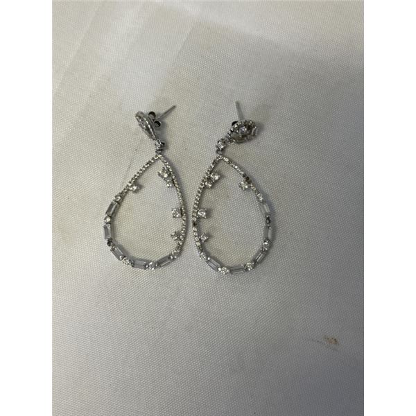 PAIR OF STERLING SILVER W/ CZ STONES DANGLE EARRINGS MARKED 925 SOME SMALL STONES MISSING