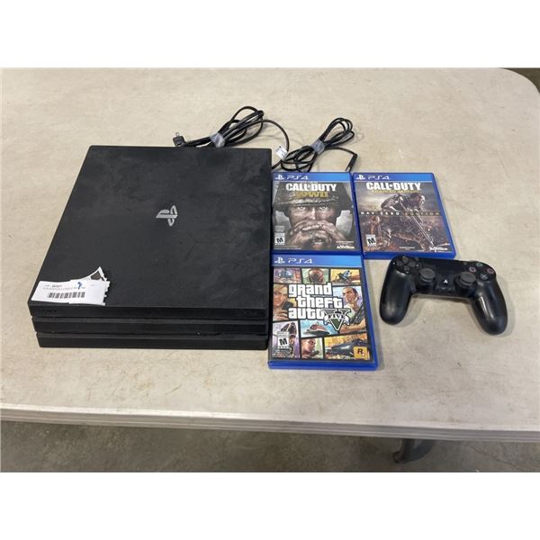 PLAYSTATION 4 CONSOLE AND 3 PS4 GAMES AND CONTROLLER