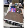 Image 1 : VINTAGE AGS SOLID STATE 8 TRACK PLAYER, ANBD BOX OF ASSORTED 8-TRACKS AND DVDS