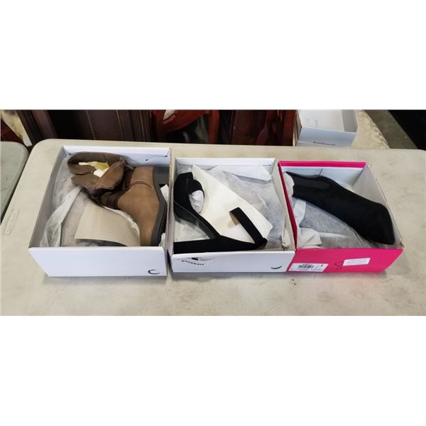 3 NEW PAIRS OF WOMENS SIZE 8 SHOES AND BOOTS