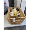 Image 1 : LARGE BASKET OF ASSORTED ANTIQUE COLLECTIBLES, GLASSWARE AND CHINA