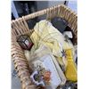 Image 4 : LARGE BASKET OF ASSORTED ANTIQUE COLLECTIBLES, GLASSWARE AND CHINA