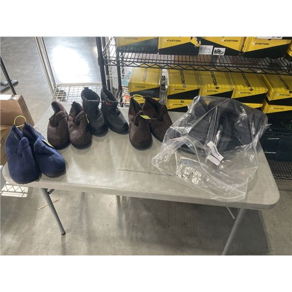 6 NEW PAIRS OF MENS  BOOTS AND SLIPPERS - VARIOUS SIZES