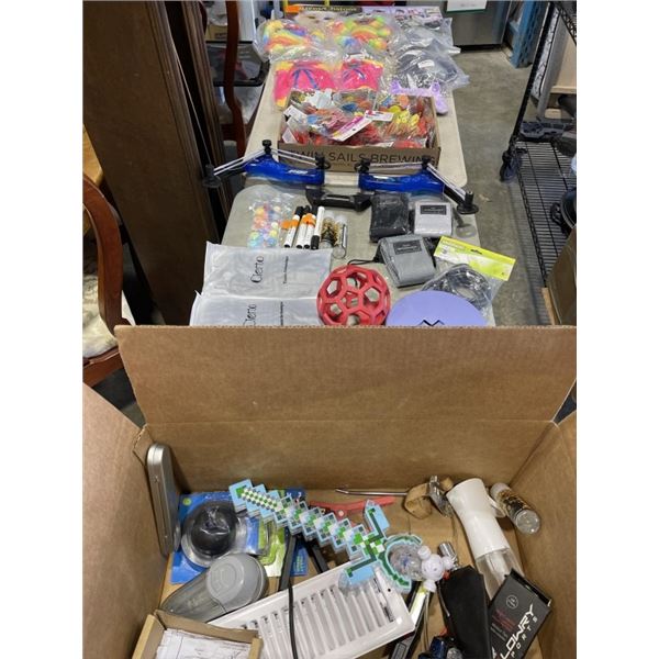 BOX OF ASSORTED ITEMS GORILLA TAG, KIDS ARCHERY BOW AND MORE